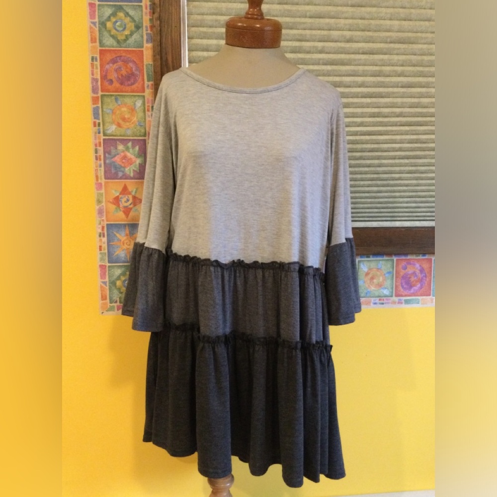 Comfortable & Stylish Layered Shades of Gray Tunic (XL) by Indigo Soul
